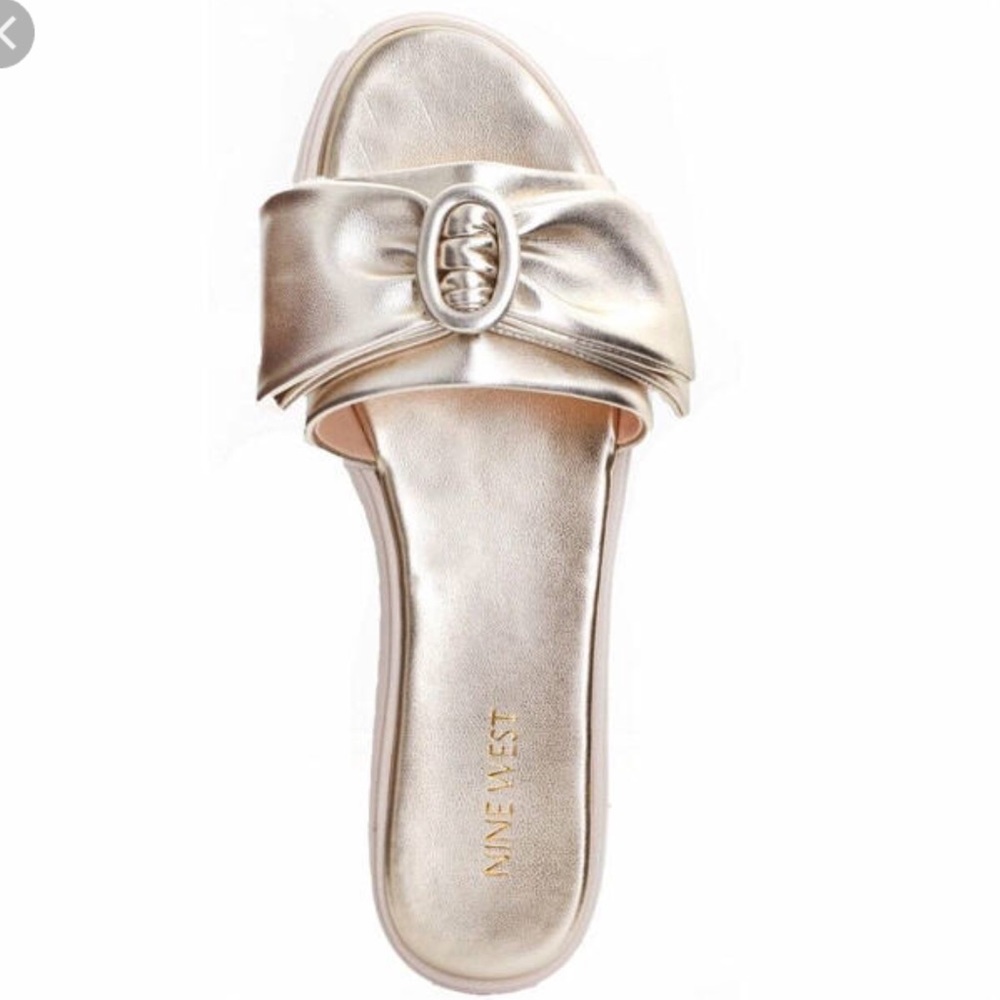 Nine West Big Bow Gold Slippers